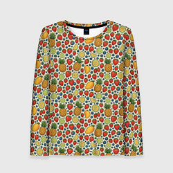 Лонгслив женский Фрукты и ягоды в паттерне, цвет: 3D-принт