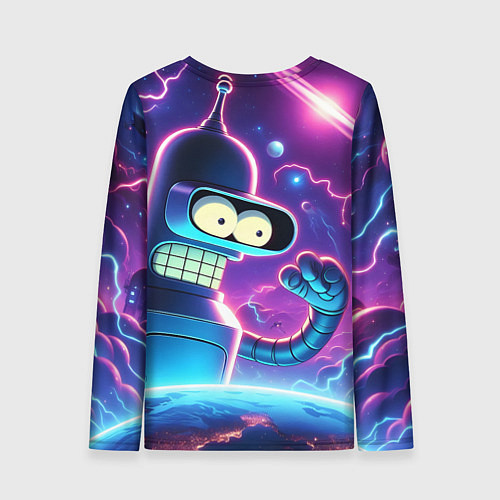 Женский лонгслив Bender in neon space - cartoon Futurama / 3D-принт – фото 2