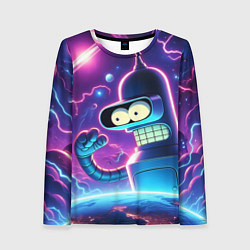 Лонгслив женский Bender in neon space - cartoon Futurama, цвет: 3D-принт