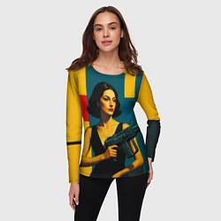 Лонгслив женский Девушка с ретрофутуристическим автоматом поп-арт 1, цвет: 3D-принт — фото 2