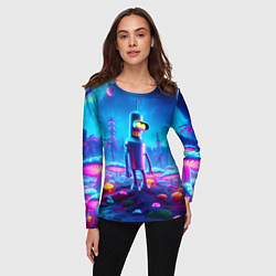 Лонгслив женский Бендер на сказочной неоновой грибной планете - ней, цвет: 3D-принт — фото 2
