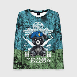 Лонгслив женский Медведь десантник на фоне флага ВДВ, цвет: 3D-принт