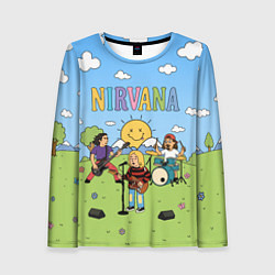 Лонгслив женский Nirvana мультяшный стиль на поляне, цвет: 3D-принт