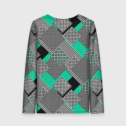 Женский лонгслив Черно бирюзовая абстрактная геометрия пэчворк / 3D-принт – фото 2