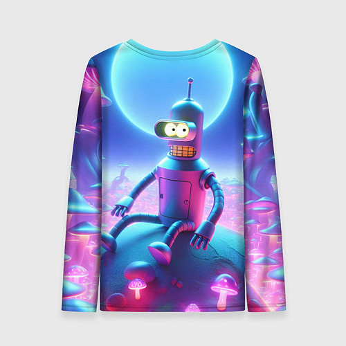 Женский лонгслив Bender bending robot on the amazing neon mushroom / 3D-принт – фото 2
