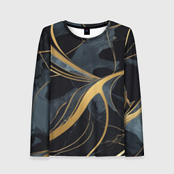 Лонгслив женский Мраморный узор с золотыми полосками, цвет: 3D-принт