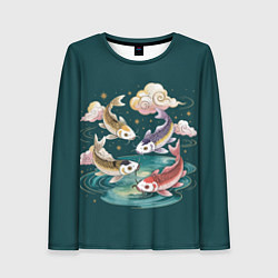 Лонгслив женский Рыбы в облаках над прудом, цвет: 3D-принт