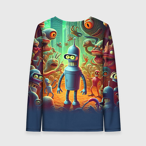Женский лонгслив Робот-сгибальщик Бендер среди чудовищ / 3D-принт – фото 2