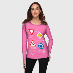 Лонгслив женский Гламурные дорожные знаки на розовом, цвет: 3D-принт — фото 2