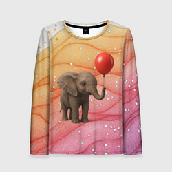Лонгслив женский Слоненок с красным воздушным шариком, цвет: 3D-принт