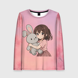 Женский лонгслив Девочка обнимает зайцика в аниме