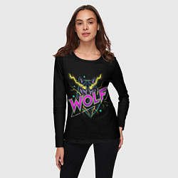 Лонгслив женский Голова волка со светящимися желтыми глазами, цвет: 3D-принт — фото 2