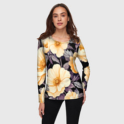Лонгслив женский Крупные жёлтые цветы, цвет: 3D-принт — фото 2