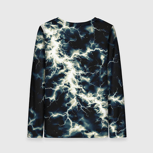 Женский лонгслив Чёрно-синий разряд абстракция / 3D-принт – фото 2