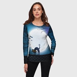 Лонгслив женский Полнолуние и черный кот - жуткий Хэллоуин, цвет: 3D-принт — фото 2