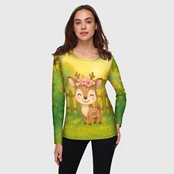 Лонгслив женский Милый олененок на зеленом дворе, цвет: 3D-принт — фото 2