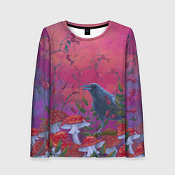 Женский лонгслив Готический ворон в мухоморах