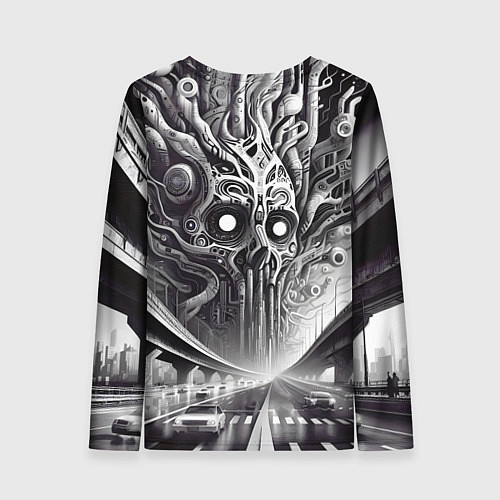 Женский лонгслив Art skull in metropolis - ai art fantasy / 3D-принт – фото 2
