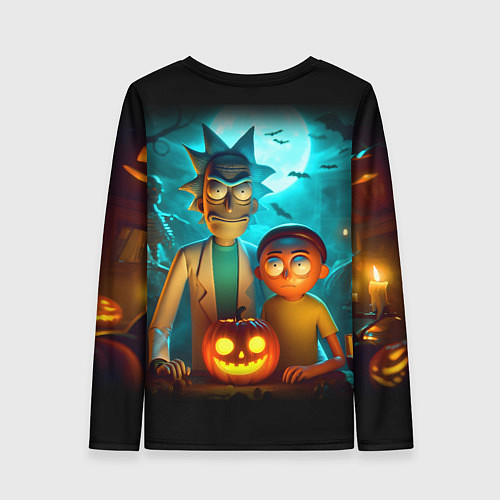 Женский лонгслив Morty and Rick with pumpkin - neon halloween / 3D-принт – фото 2