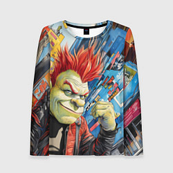 Лонгслив женский Панк Шрек на фоне домов, цвет: 3D-принт