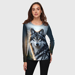 Лонгслив женский Морда волка - Россия, цвет: 3D-принт — фото 2