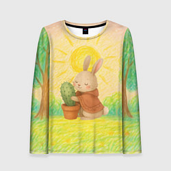 Женский лонгслив Заяц обнимает кактус