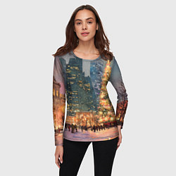 Лонгслив женский Москва - сити и новогодняя елка, цвет: 3D-принт — фото 2
