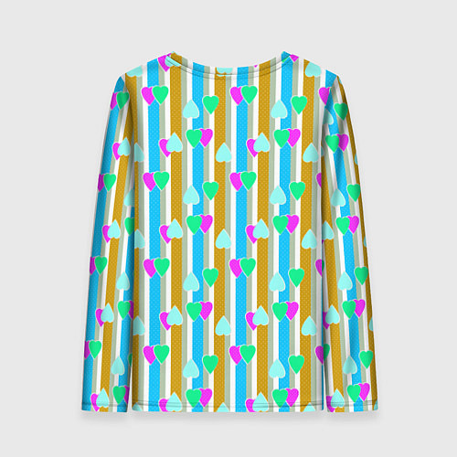 Женский лонгслив Полосатый с сердечками ретро в горошек / 3D-принт – фото 2