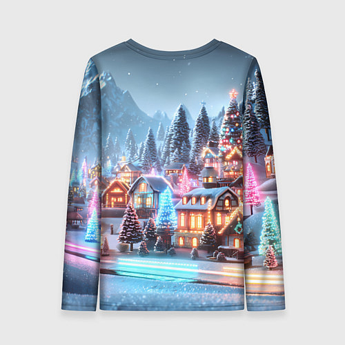 Женский лонгслив Городок в новогодних огоньках / 3D-принт – фото 2