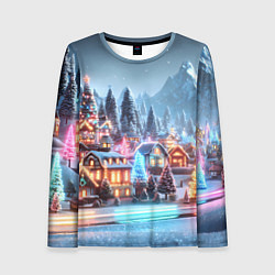 Женский лонгслив Городок в новогодних огоньках