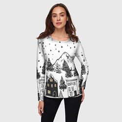 Лонгслив женский Заснеженный черно-белый город, цвет: 3D-принт — фото 2