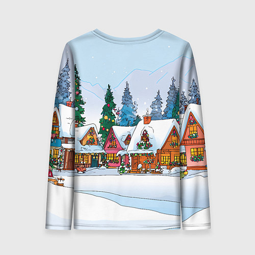 Женский лонгслив Новогодник дворик / 3D-принт – фото 2