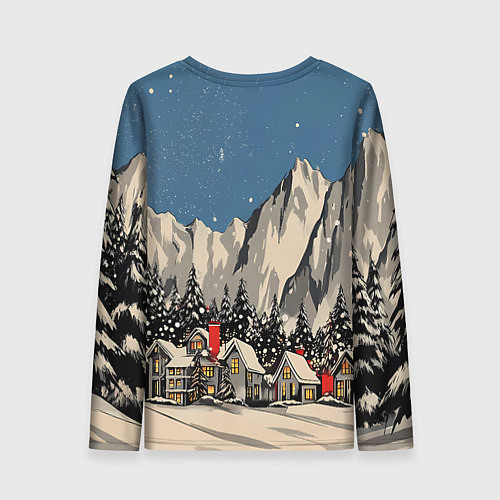 Женский лонгслив Небольшой новогодний город в горах / 3D-принт – фото 2