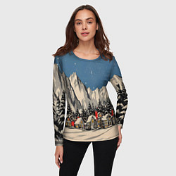 Лонгслив женский Небольшой новогодний город в горах, цвет: 3D-принт — фото 2