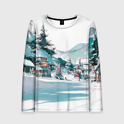 Женский лонгслив Дома и елки - Новый год