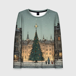 Женский лонгслив Новогодняя елка во дворе
