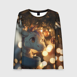 Лонгслив женский Лошадка под новогодней елкой, цвет: 3D-принт