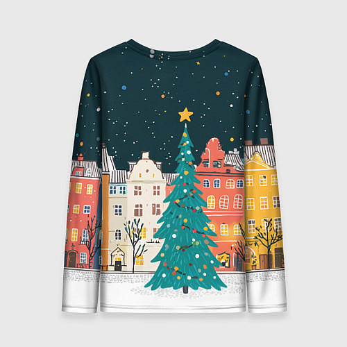 Женский лонгслив Новогодняя ночь в городе / 3D-принт – фото 2