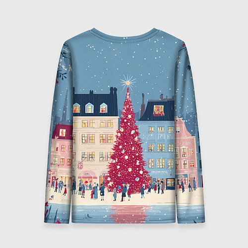 Женский лонгслив Новогоднее гуляние у красной елки / 3D-принт – фото 2