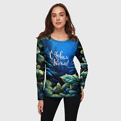 Лонгслив женский С новым годом - елочные ветки, цвет: 3D-принт — фото 2