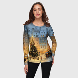 Лонгслив женский Новый год в старом уютном городе, цвет: 3D-принт — фото 2