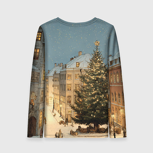 Женский лонгслив Елка во дворе города / 3D-принт – фото 2