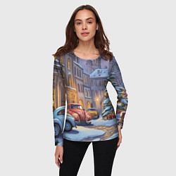 Лонгслив женский Новогодний снежный двор, цвет: 3D-принт — фото 2