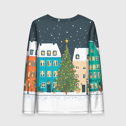 Женский лонгслив Новогодний снежный город / 3D-принт – фото 2
