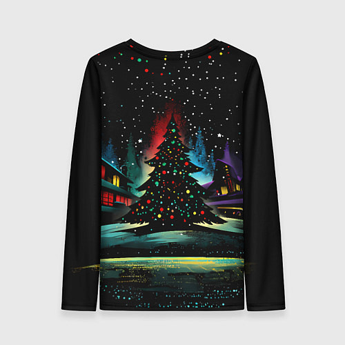 Женский лонгслив Новый год на черном фоне / 3D-принт – фото 2