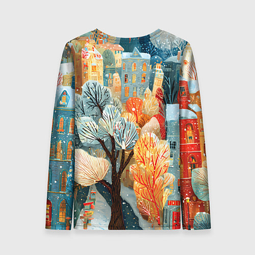 Женский лонгслив Разноцветные новогодние домики / 3D-принт – фото 2