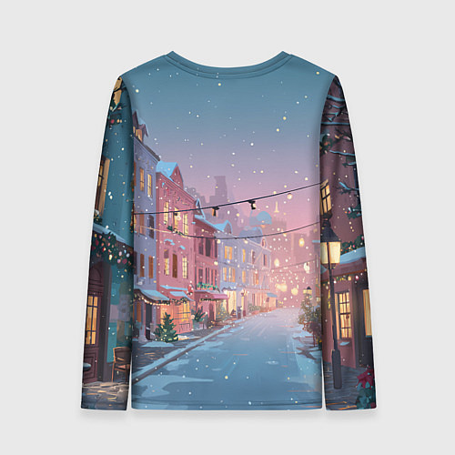 Женский лонгслив Новогодняя улица / 3D-принт – фото 2
