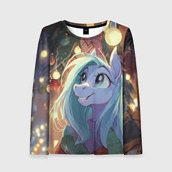 Лонгслив женский Лошадка любуется новогодними лампочками, цвет: 3D-принт