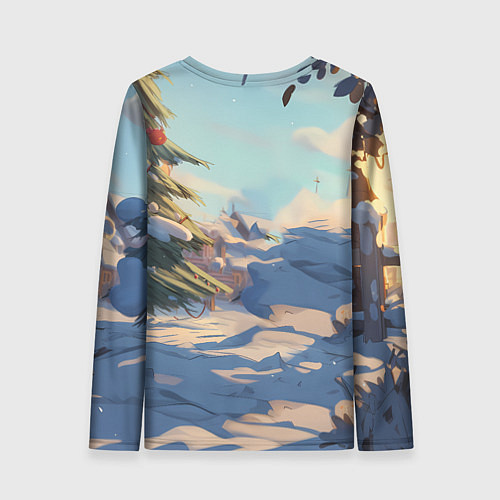 Женский лонгслив Лошадка любуется елкой / 3D-принт – фото 2