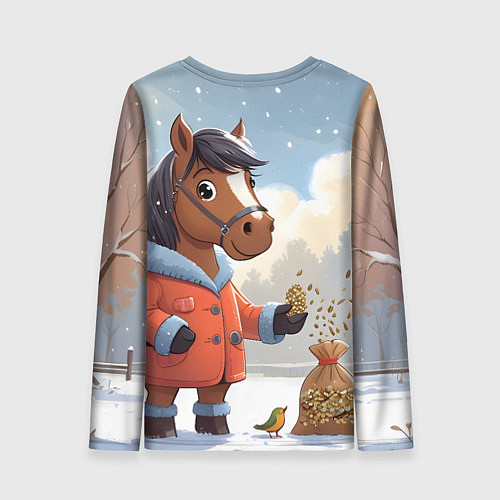 Женский лонгслив Лошадка на зимней прогулке / 3D-принт – фото 2